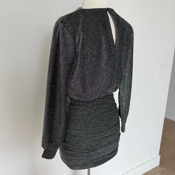 Shimmery Black Metallic Ruched Mini Dress - Picture 15 of 16